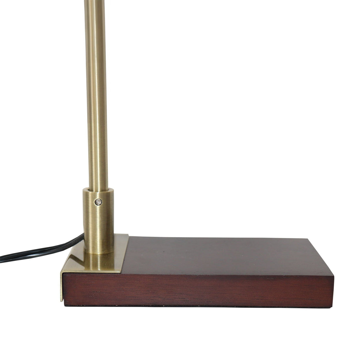 Bedroom table lamp in bronze with lampshade; brass column on dark wood base on Tampa Home & Garden Store