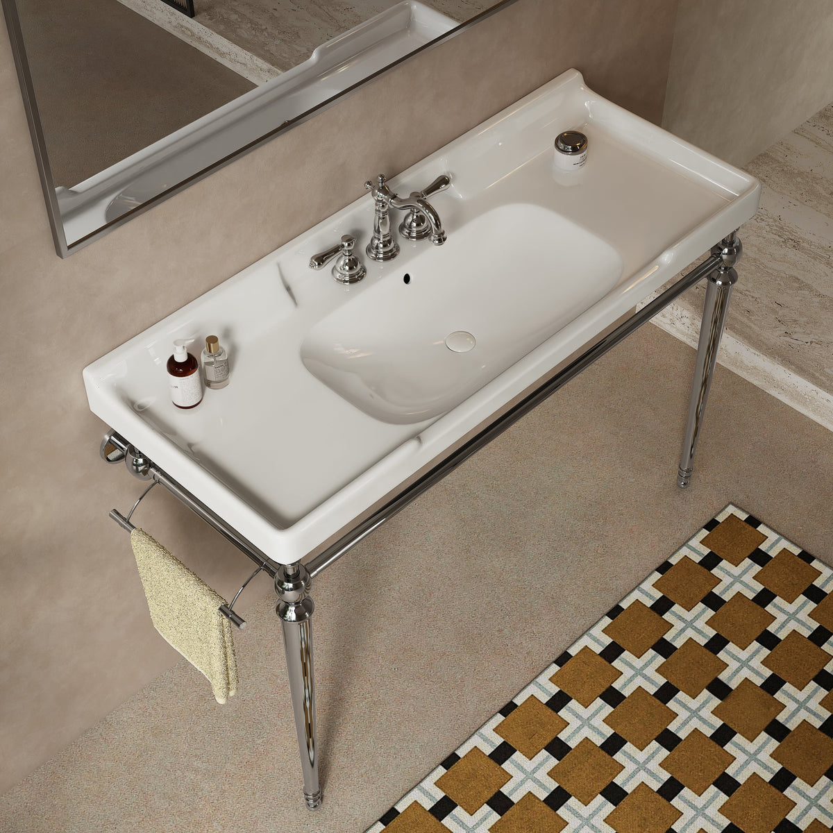 Vici 48 Inch Bathroom Console Sink with white porcelain basin and chrome legs on Tampa Home & Garden Store