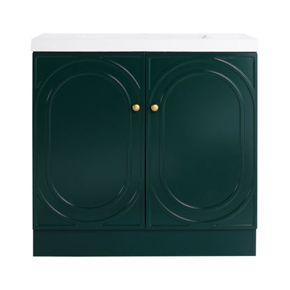 Freestanding bath vanity HouseOfZazla resin sink emerald green double-door white countertop on Tampa Home & Garden Store