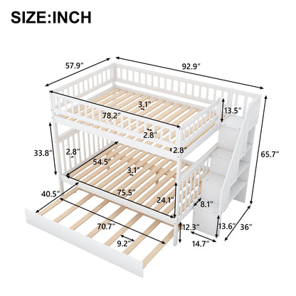 Bunk bed with staircase by HouseOfZazla, white wood frame with slatted bases on Tampa Home & Garden Store