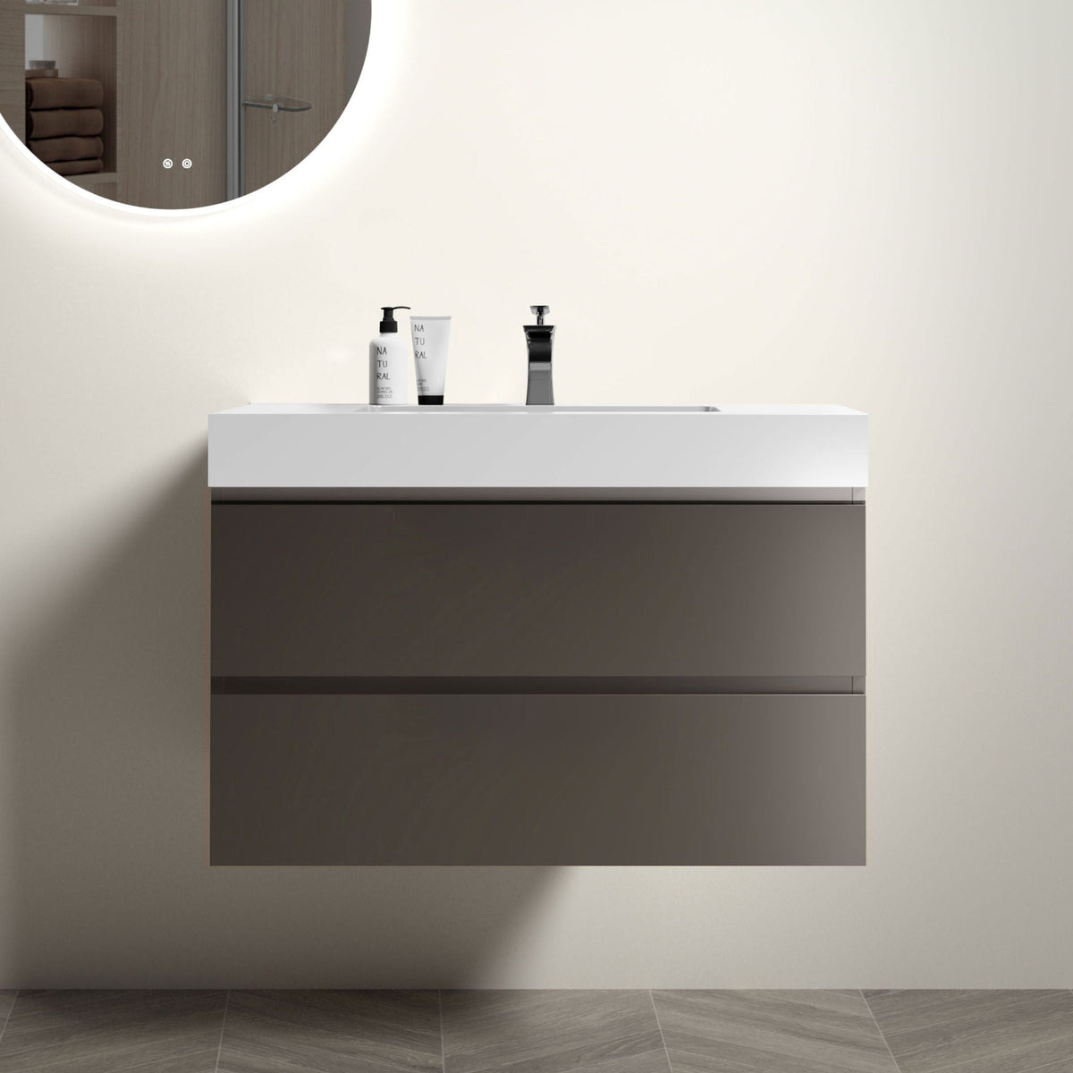 Alice Bathroom Vanity With Sink by HouseOfZazla, white glossy vanity with chrome faucet on Tampa Home & Garden Store