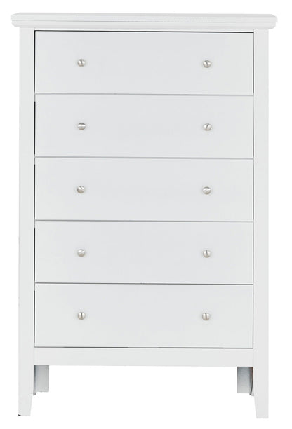 Primo Accent Chest by HouseOfZazla, white finish with nickel knobs, multi-drawer accent table on Tampa Home & Garden Store