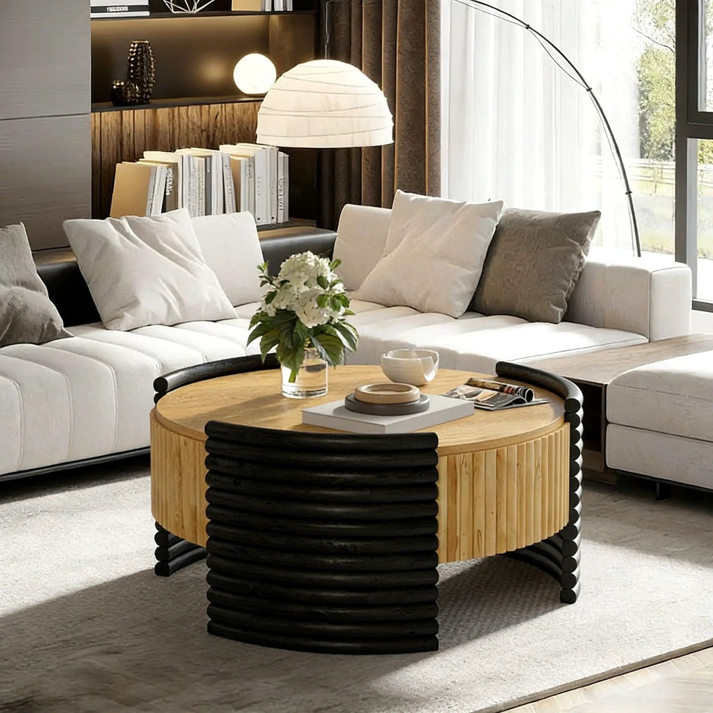 Modern Striped Coffee Table With Flip Top Storage