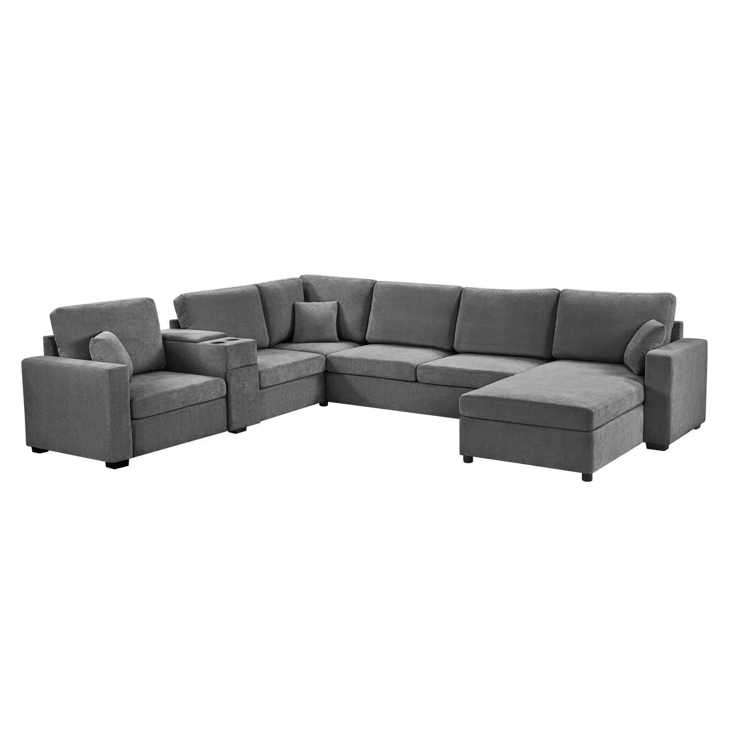 Modular 5-seat U-shape sectional sofa with chaise, gray, cup holders and storage drawer on Tampa Home & Garden Store