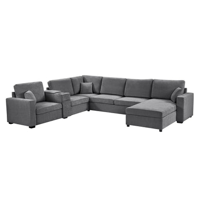 Modular 5-seat U-shape sectional sofa with chaise, gray, cup holders and storage drawer on Tampa Home & Garden Store