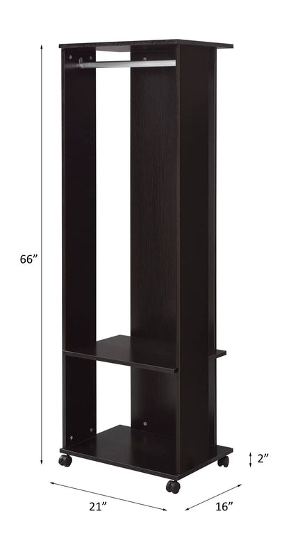 Kolen hall tree in espresso with coat rod, lower shelf, and wheeled base Unique Piece Furniture on Tampa Home & Garden Store