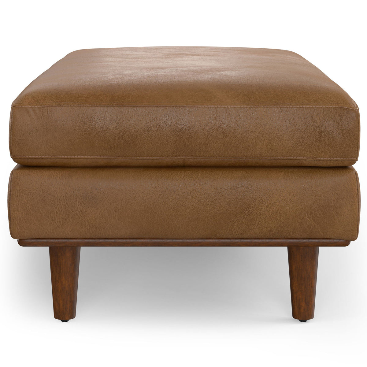 Morrison Ottoman and Feather Cushion tan leather bench with wood legs HouseOfZazla on Tampa Home & Garden Store