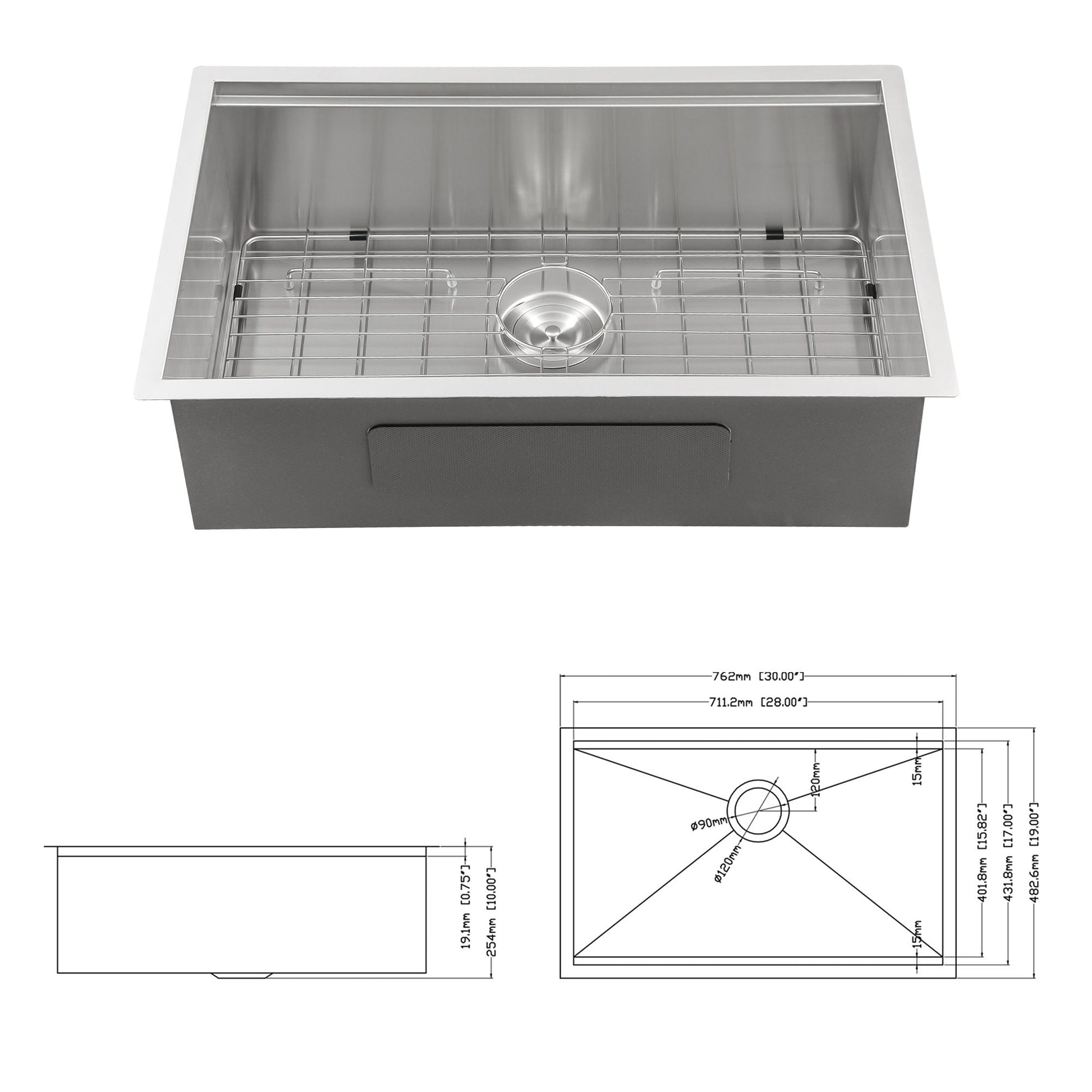 Single bowl undermount workstation sink by HouseOfZazla with stainless steel and wire rack on Tampa Home & Garden Store