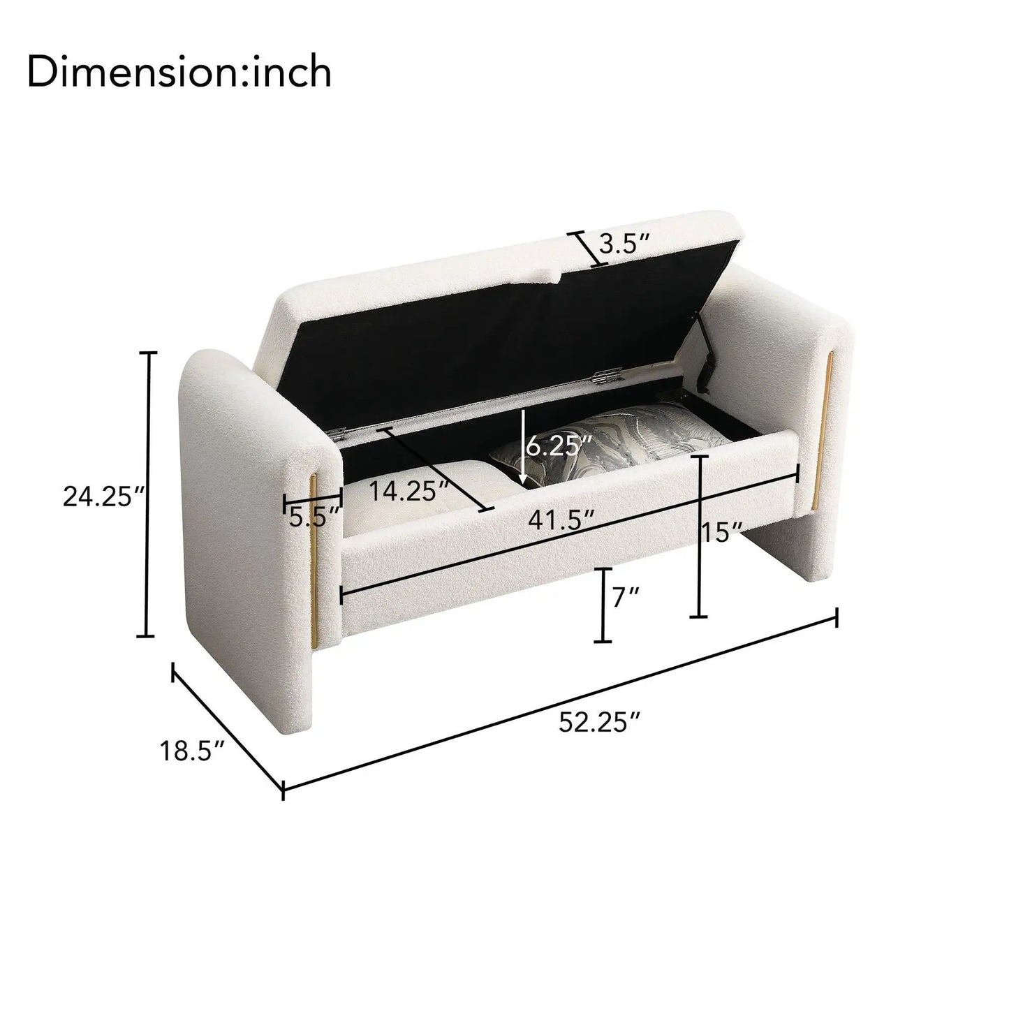 Modern Teddy Upholstered Bed End Bench with Arms and Storage, cream boucle on Tampa Home & Garden Store