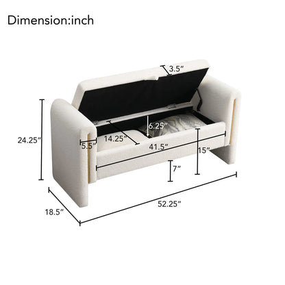 Modern Teddy Upholstered Bed End Bench with Arms and Storage, cream boucle on Tampa Home & Garden Store