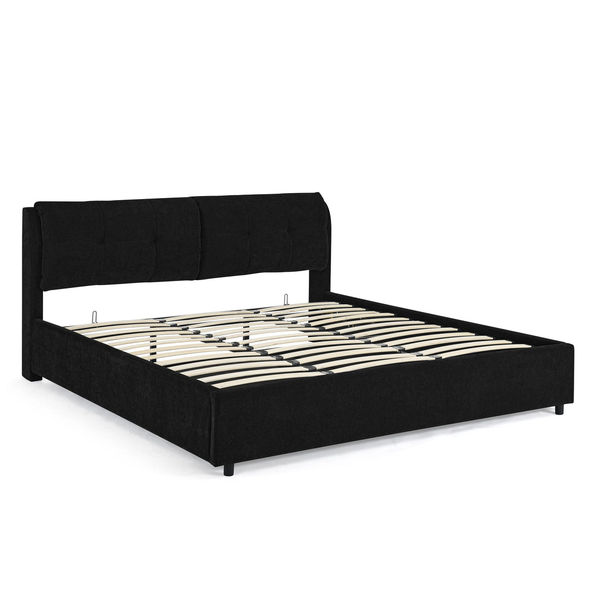 HouseOfZazla black upholstered storage platform bed with integrated headboard and slatted base on Tampa Home & Garden Store