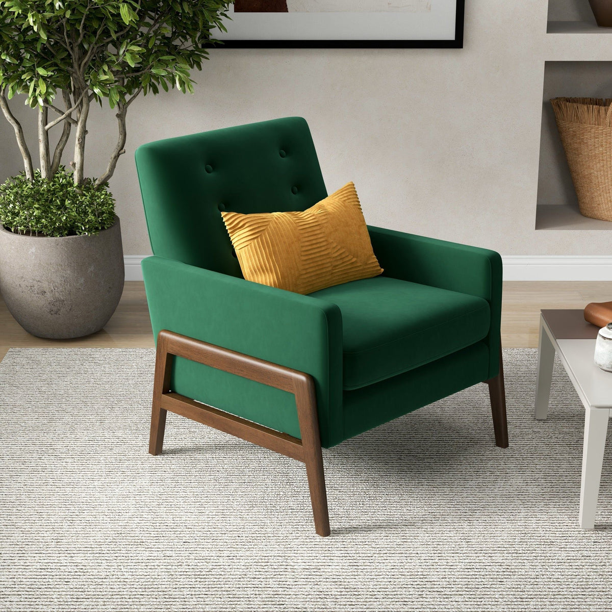 Cole Solid Wood Lounge Chair green upholstered armchair with wooden legs HouseOfZazla on Tampa Home & Garden Store