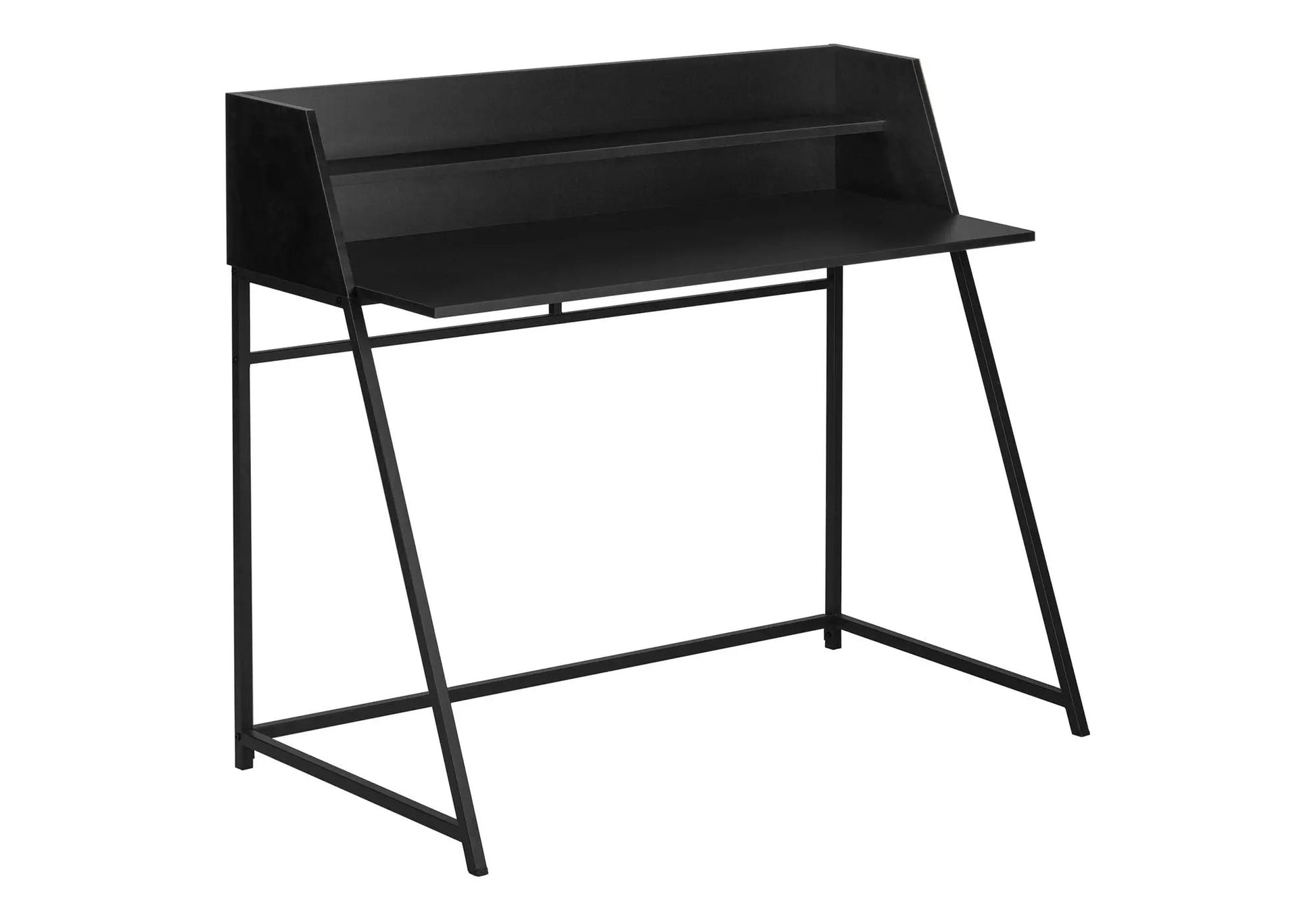 Computer desk black metal frame with back storage shelf, home office laptop setup, contemporary on Tampa Home & Garden Store