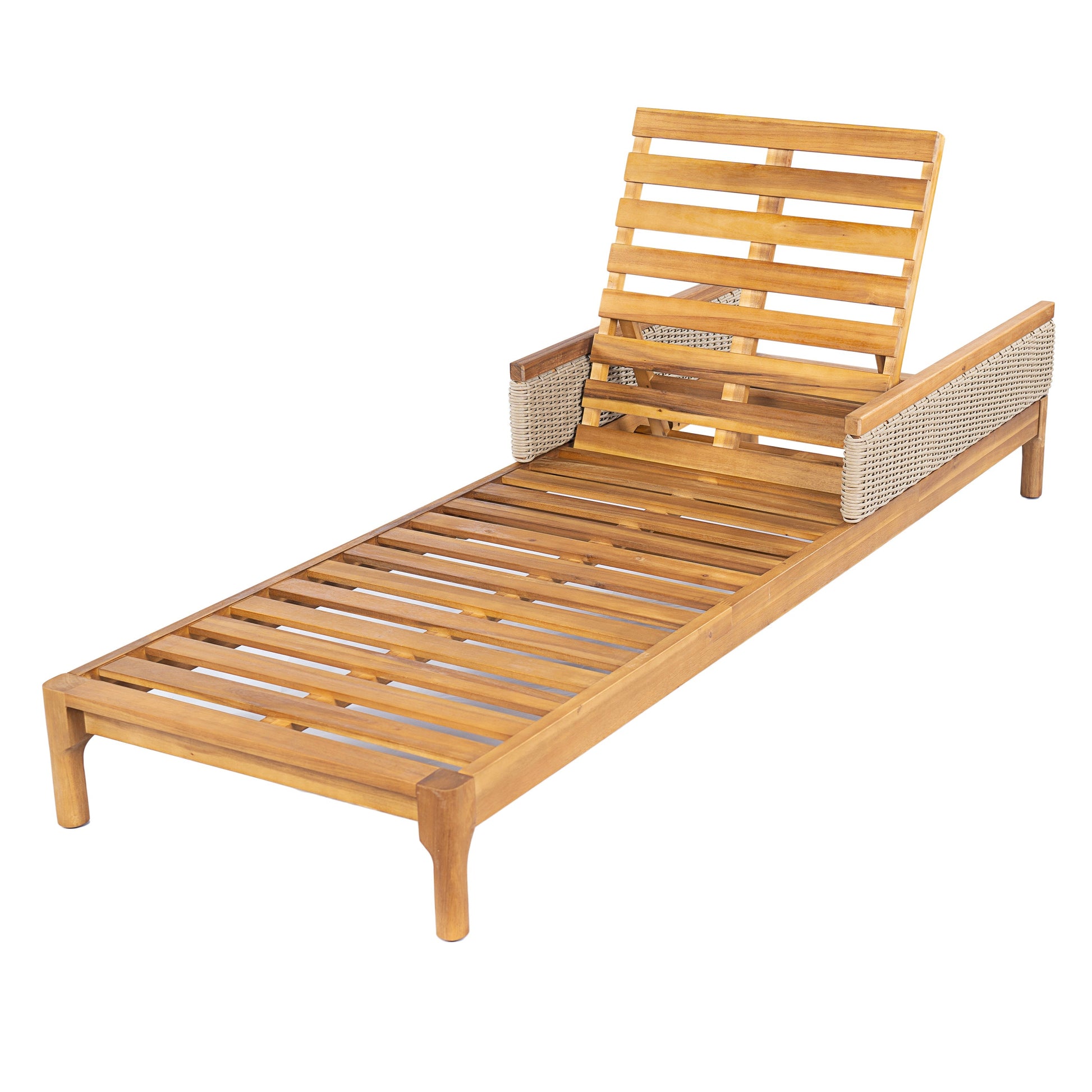 Sun loungers 76.8in solid acacia wood set of 2 with woven wicker sides on Tampa Home & Garden Store