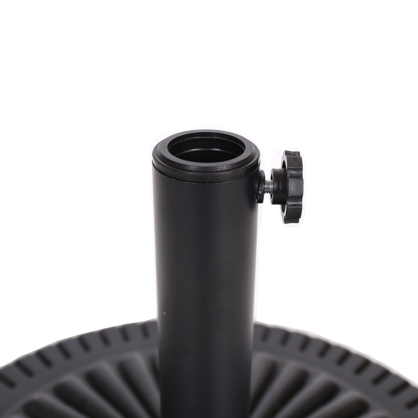 Black Rock resin outdoor umbrella base with steel support in black finish by HouseOfZazla on Tampa Home & Garden Store