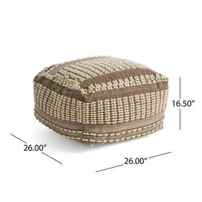 Rustic Wool and Cotton Pouf Handcrafted Tufted
