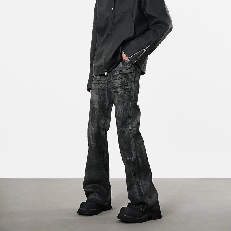 Retro Heavy Wax-coated Dirty Dyed Straight Jeans by FLIPSTYLEZLLC, dark-wash, loose fit on Tampa Home & Garden Store
