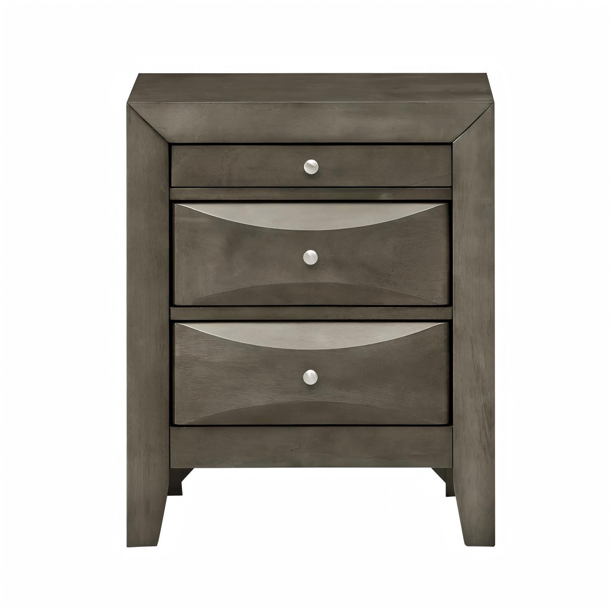 Modern design nightstand with molded resin & veneer, 3 drawers bronze with silver knobs on Tampa Home & Garden Store