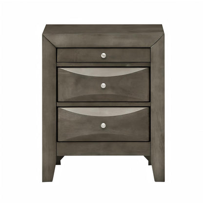 Modern design nightstand with molded resin & veneer, 3 drawers bronze with silver knobs on Tampa Home & Garden Store