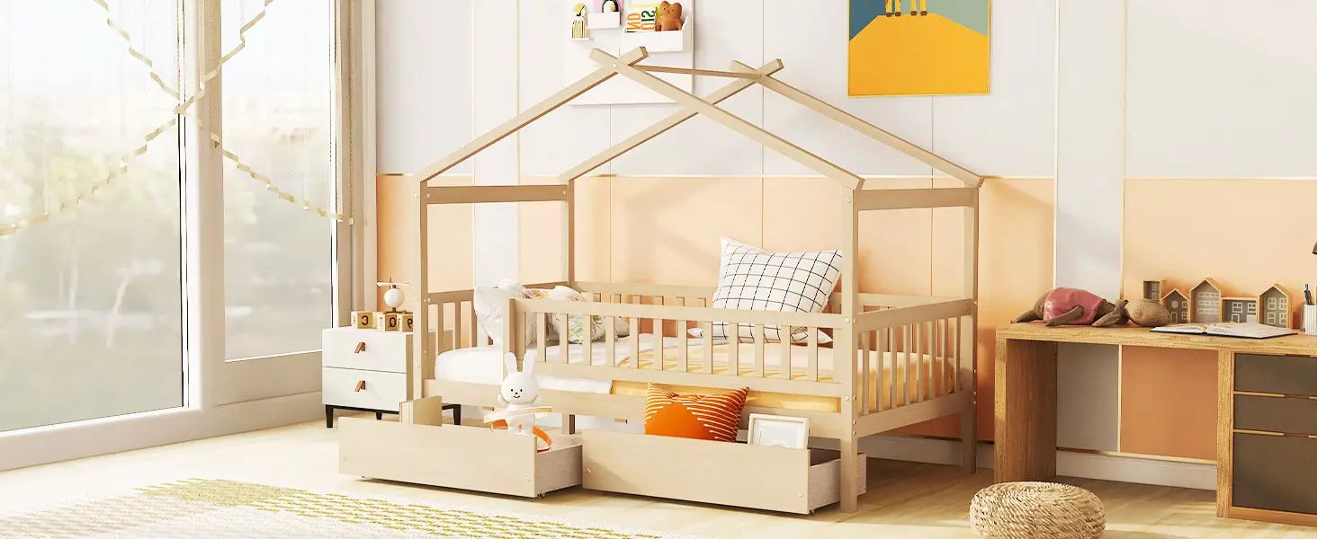 House Bed With 2 Drawers in light wood, under-bed storage drawers by Unique Piece Furniture on Tampa Home & Garden Store