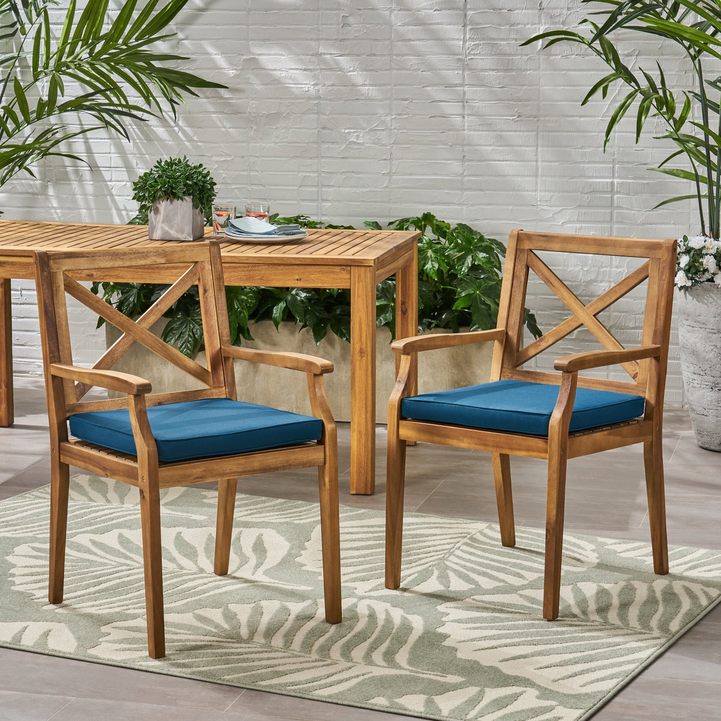 Perla Dining Chair pair with blue cushions for outdoor dining by HouseOfZazla on Tampa Home & Garden Store