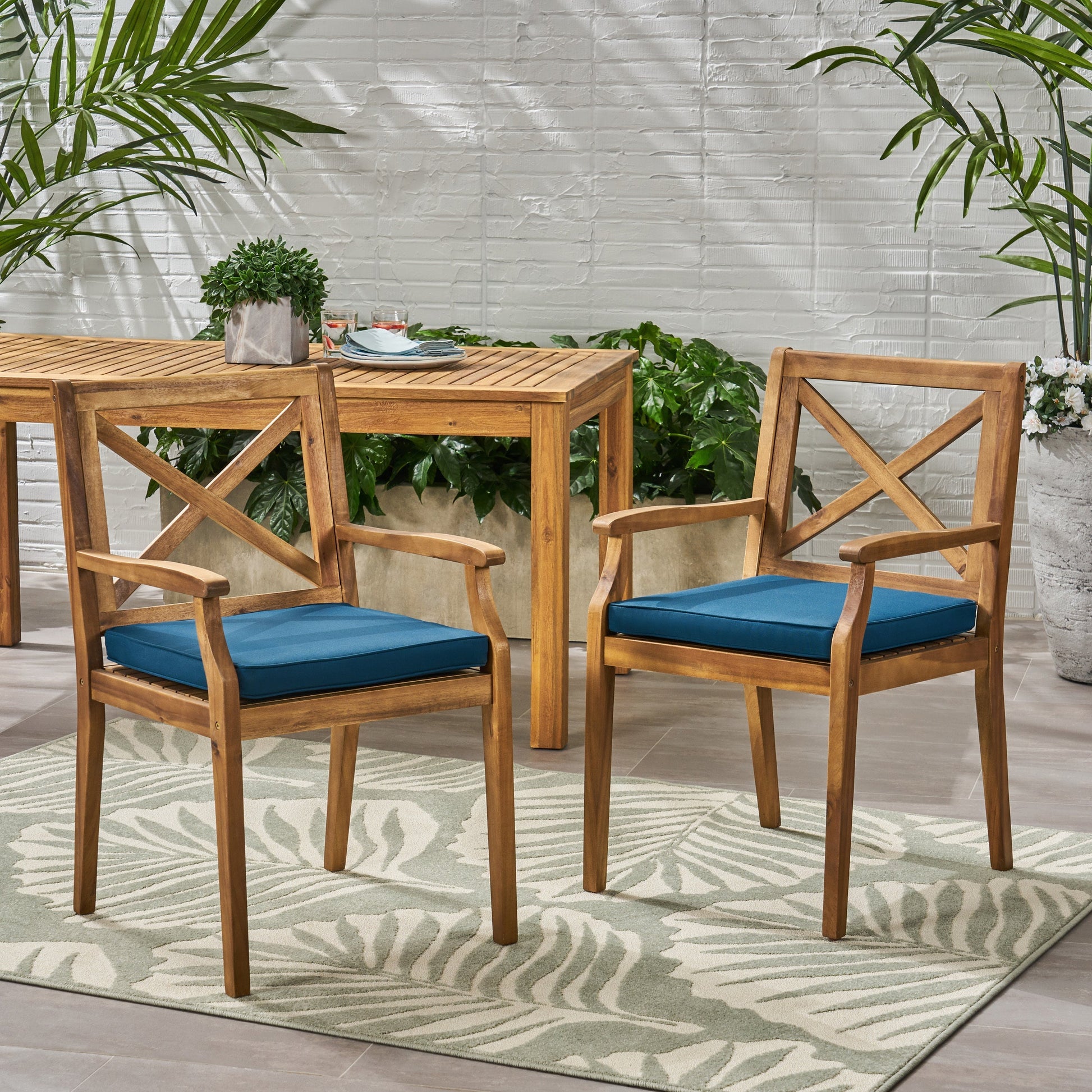 Perla Dining Chair pair with blue cushions for outdoor dining by HouseOfZazla on Tampa Home & Garden Store