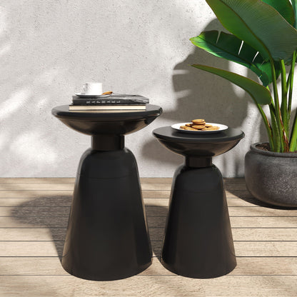 Serenita Outdoor Side Tables Set of 2 in black glossy finish with flared pedestal bases on Tampa Home & Garden Store