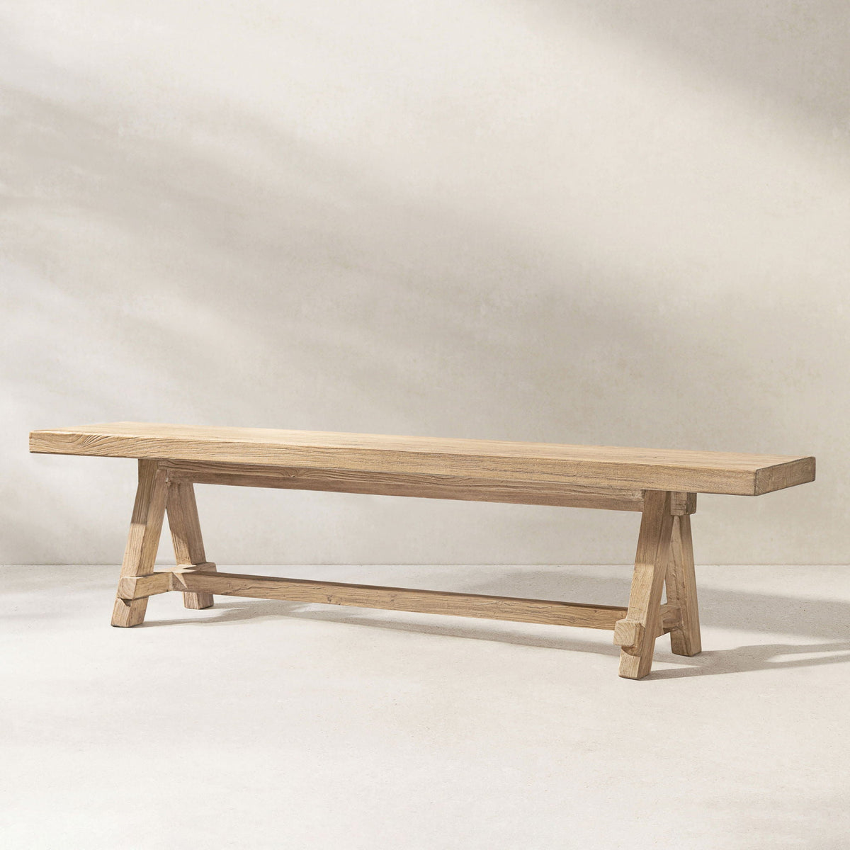 Natural dining bench with pillar base, solid reclaimed elm, HouseOfZazla on Tampa Home & Garden Store