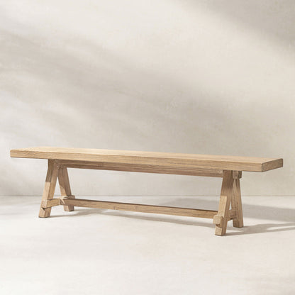 Natural dining bench with pillar base, solid reclaimed elm, HouseOfZazla on Tampa Home & Garden Store