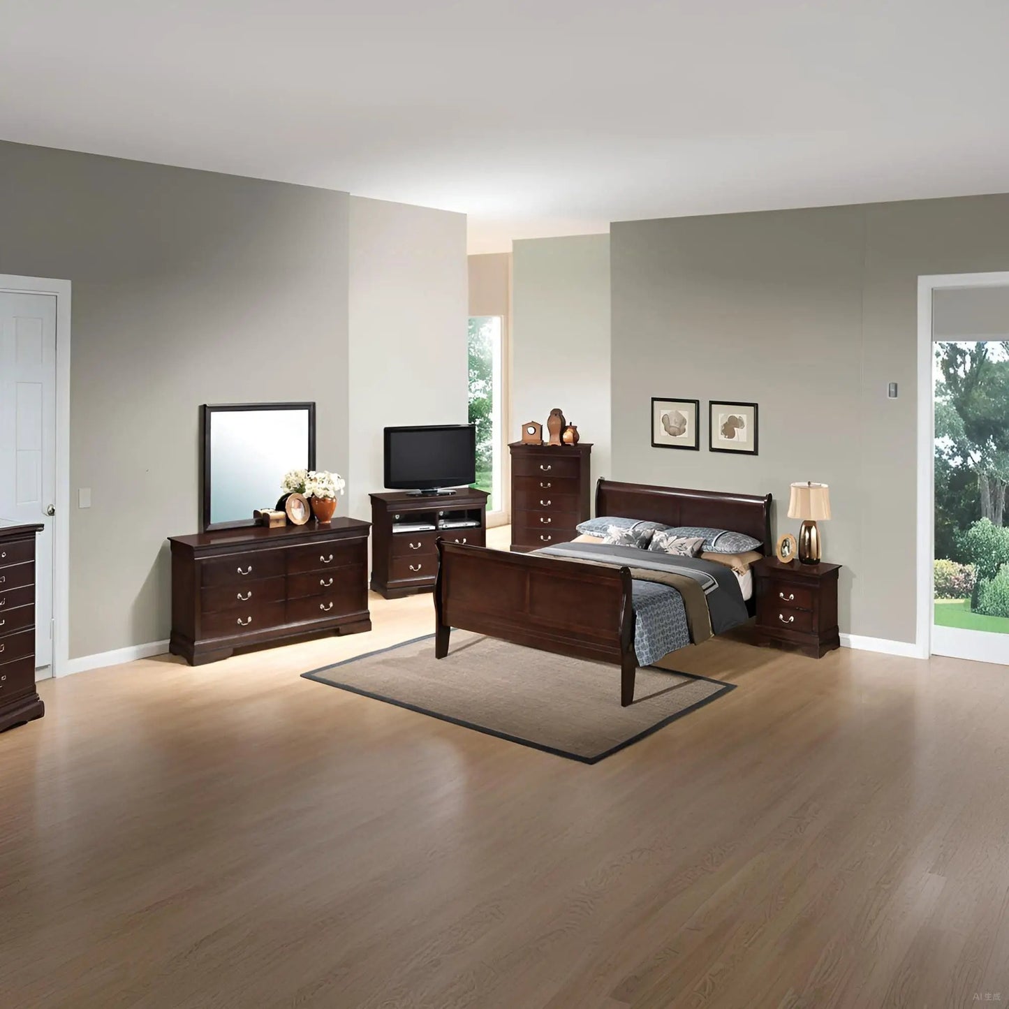 Louis Phillipe Panel Sleigh Bed dark wood with matching dressers Unique Piece Furniture on Tampa Home & Garden Store