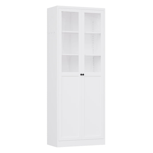 Tall white metal display cabinet with glass doors, adjustable shelves, silent magnetic doors on Tampa Home & Garden Store