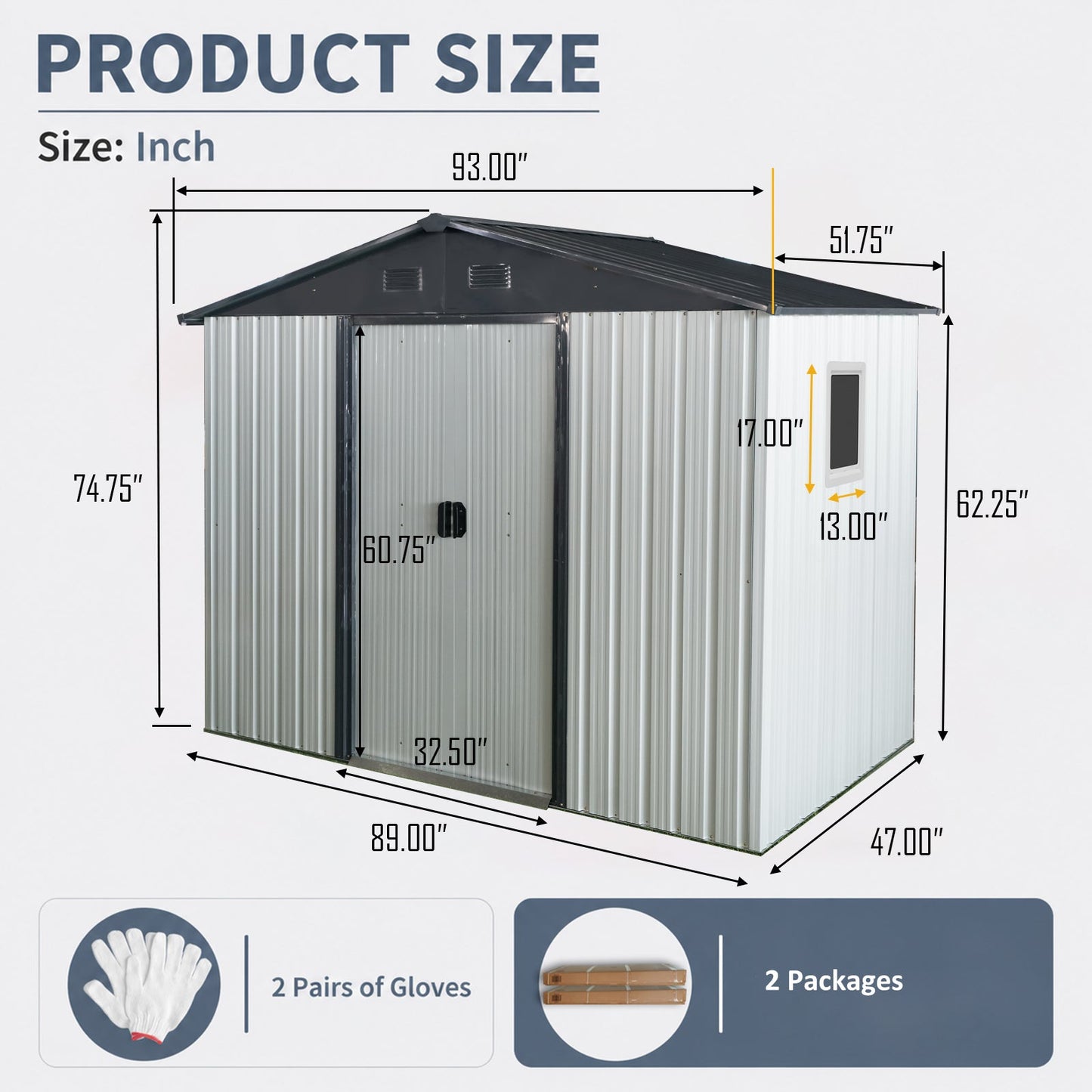 HouseOfZazla 8ft x 4ft outdoor metal storage shed with window, corrugated siding, gray roof on Tampa Home & Garden Store
