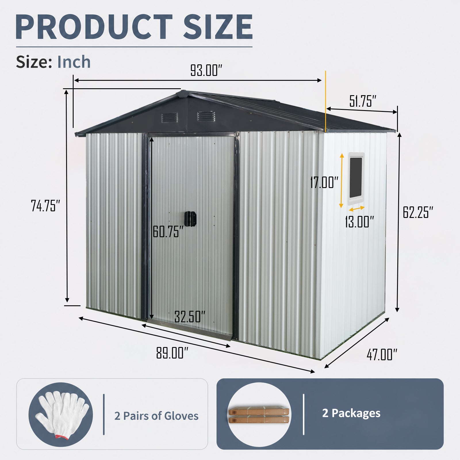 HouseOfZazla 8ft x 4ft outdoor metal storage shed with window, corrugated siding, gray roof on Tampa Home & Garden Store