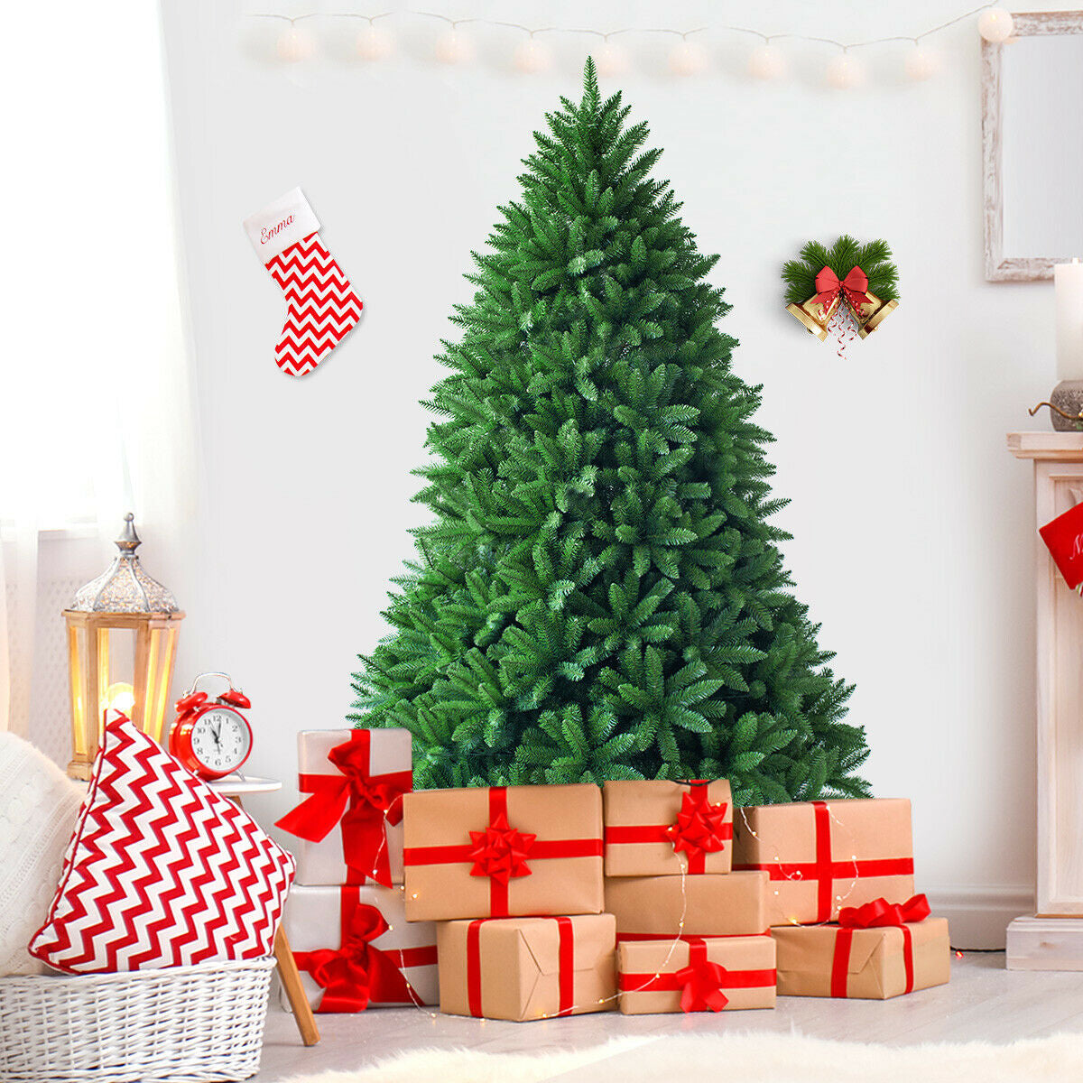 6 ft unlit artificial Christmas tree DirectDeals 1250 branch tips in green shown with gifts on Tampa Home & Garden Store