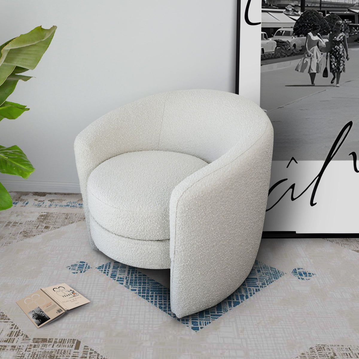 White boucle lounge chair with fully padded back by HouseOfZazla on Tampa Home & Garden Store