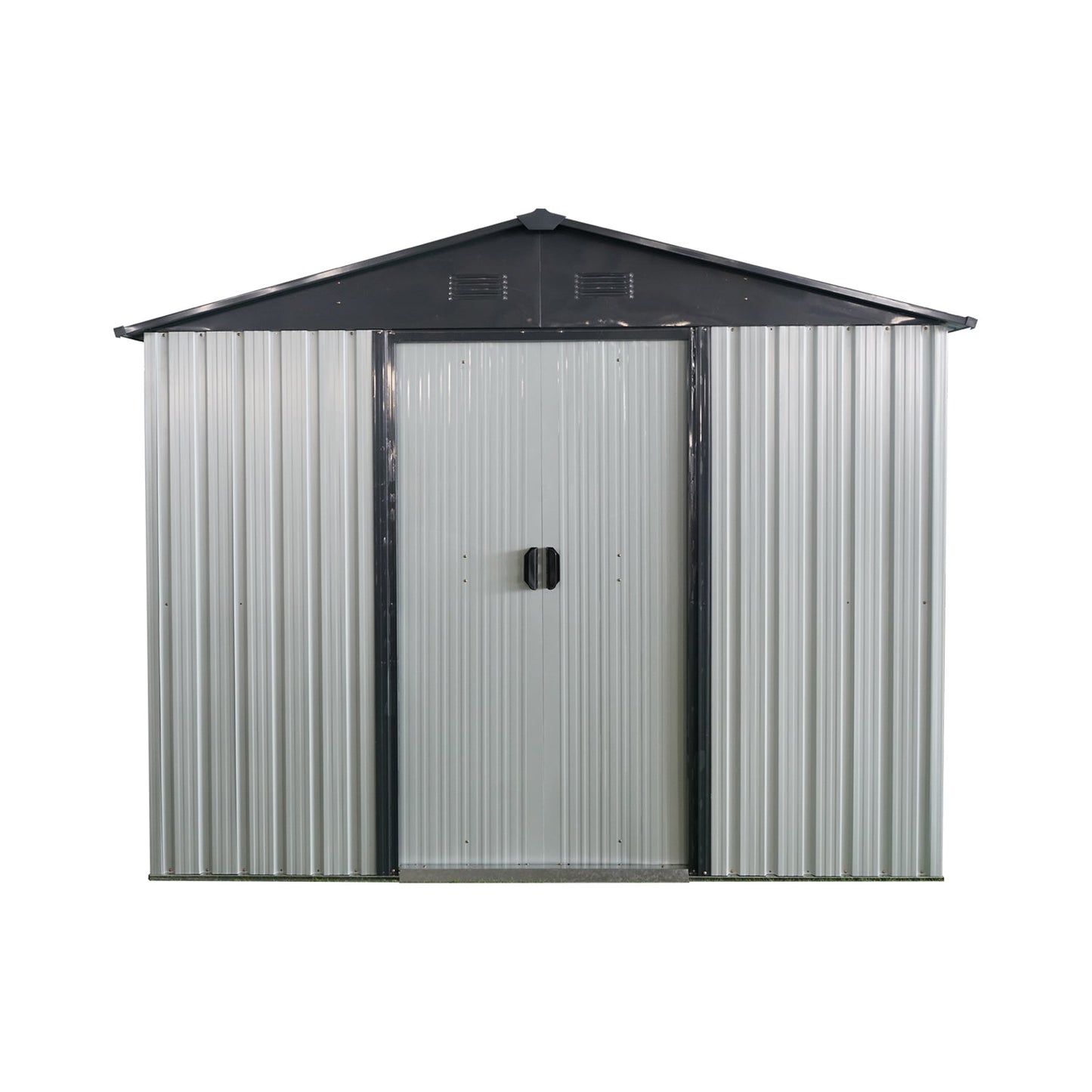 8ft x 4ft outdoor metal storage shed with silver corrugated panels and double doors HouseOfZazla on Tampa Home & Garden Store