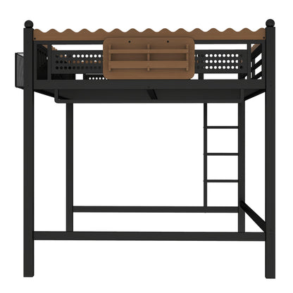 Queen Size Loft Bed with Ladders and Storage by HouseOfZazla black metal frame with wood accents on Tampa Home & Garden Store