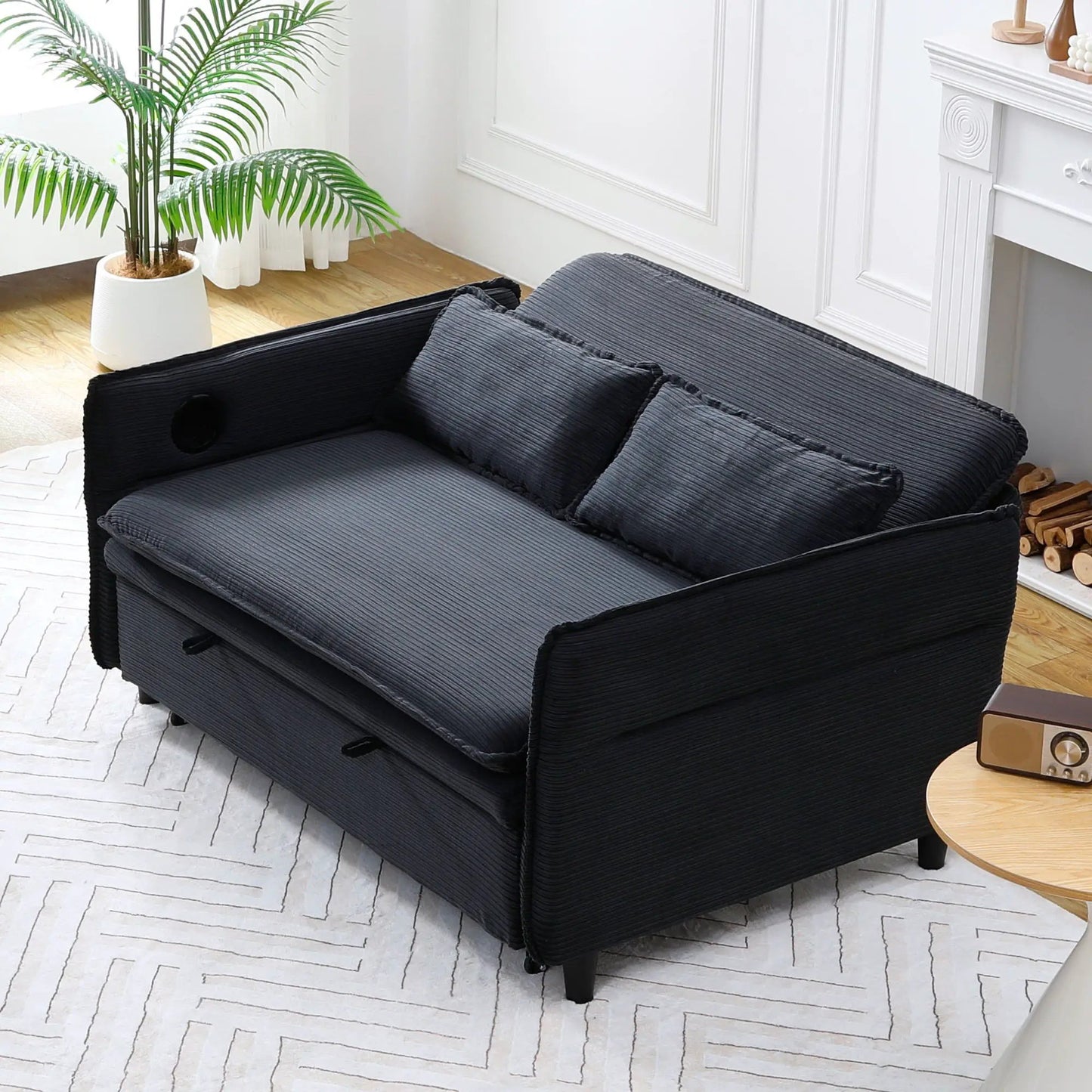 Modern fabric sleeper sofa bed with adjustable arms, black upholstery Unique Piece on Tampa Home & Garden Store