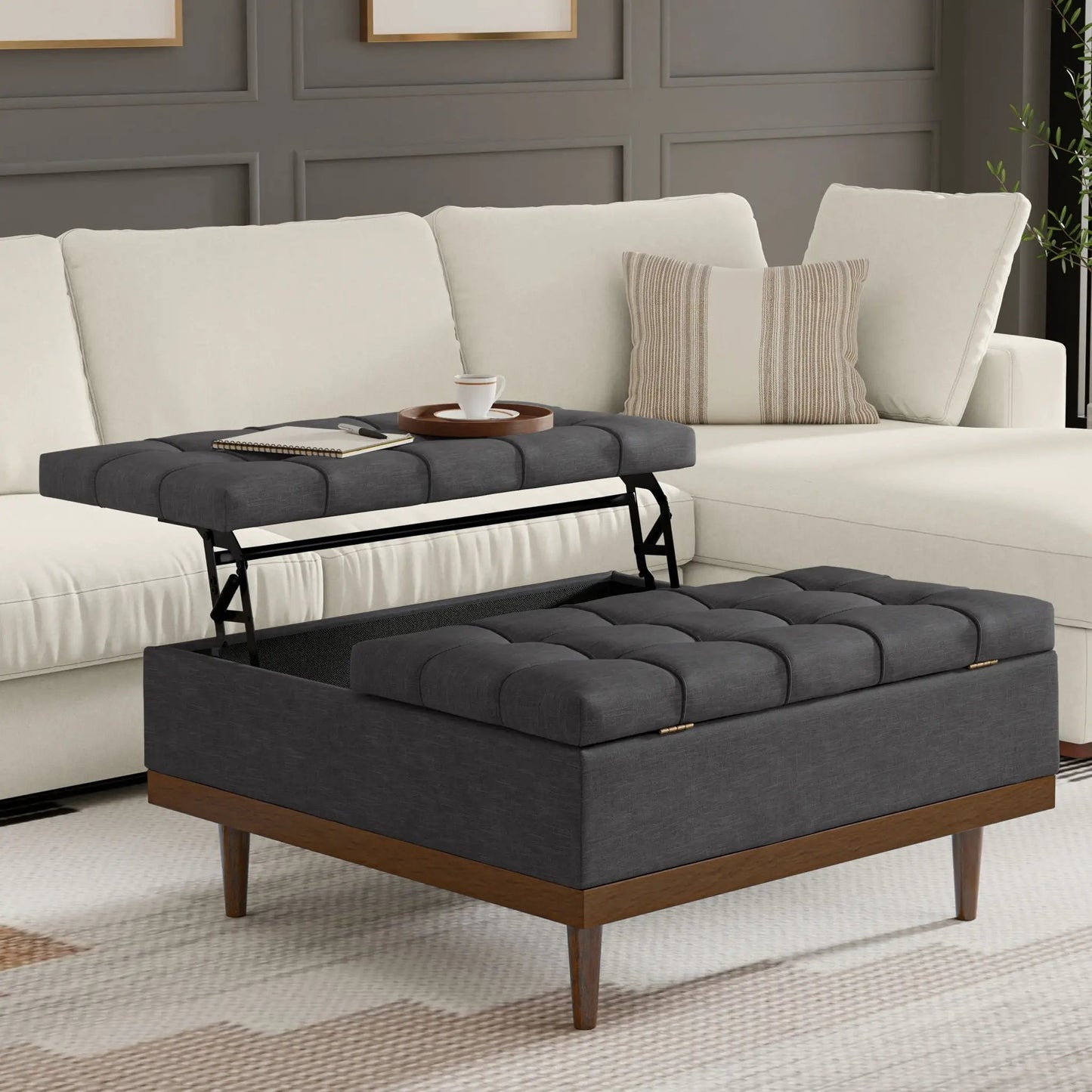 Mariah Upholstered Lift Top Table Storage Ottoman