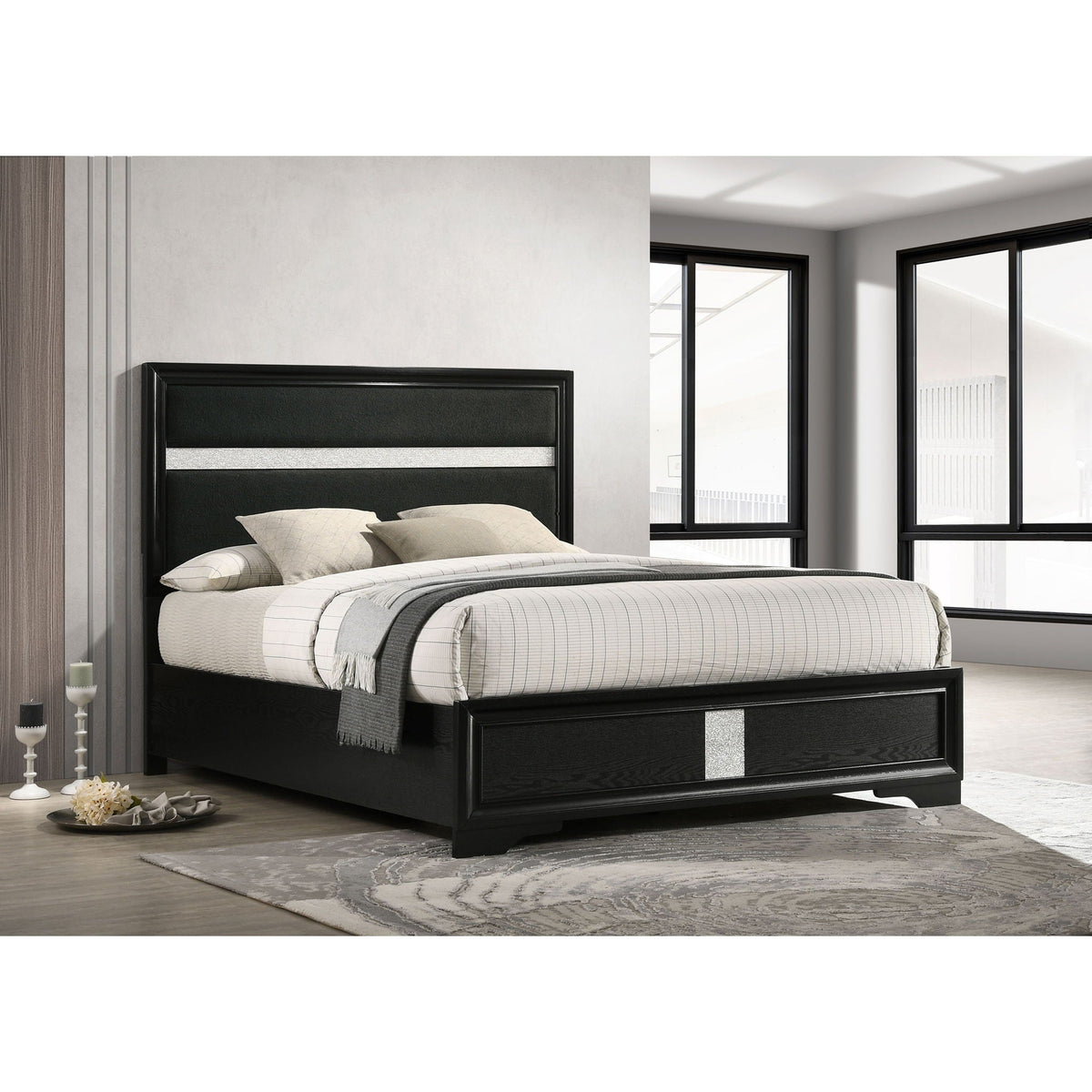 Annie Upholstered Panel Bed and Glitter Stripe