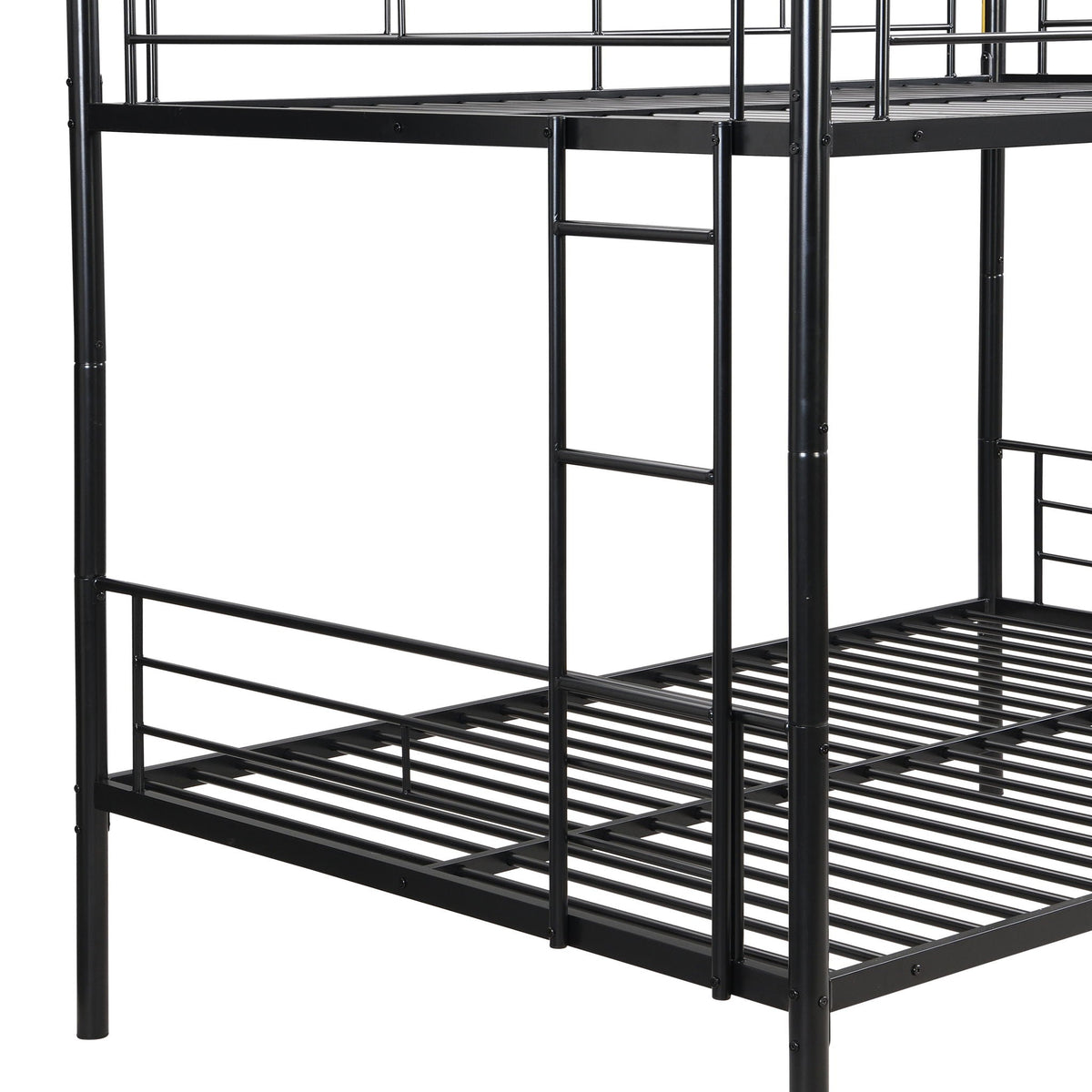 Black metal bunk bed frame with full-over-full and slatted beds no box spring needed on Tampa Home & Garden Store