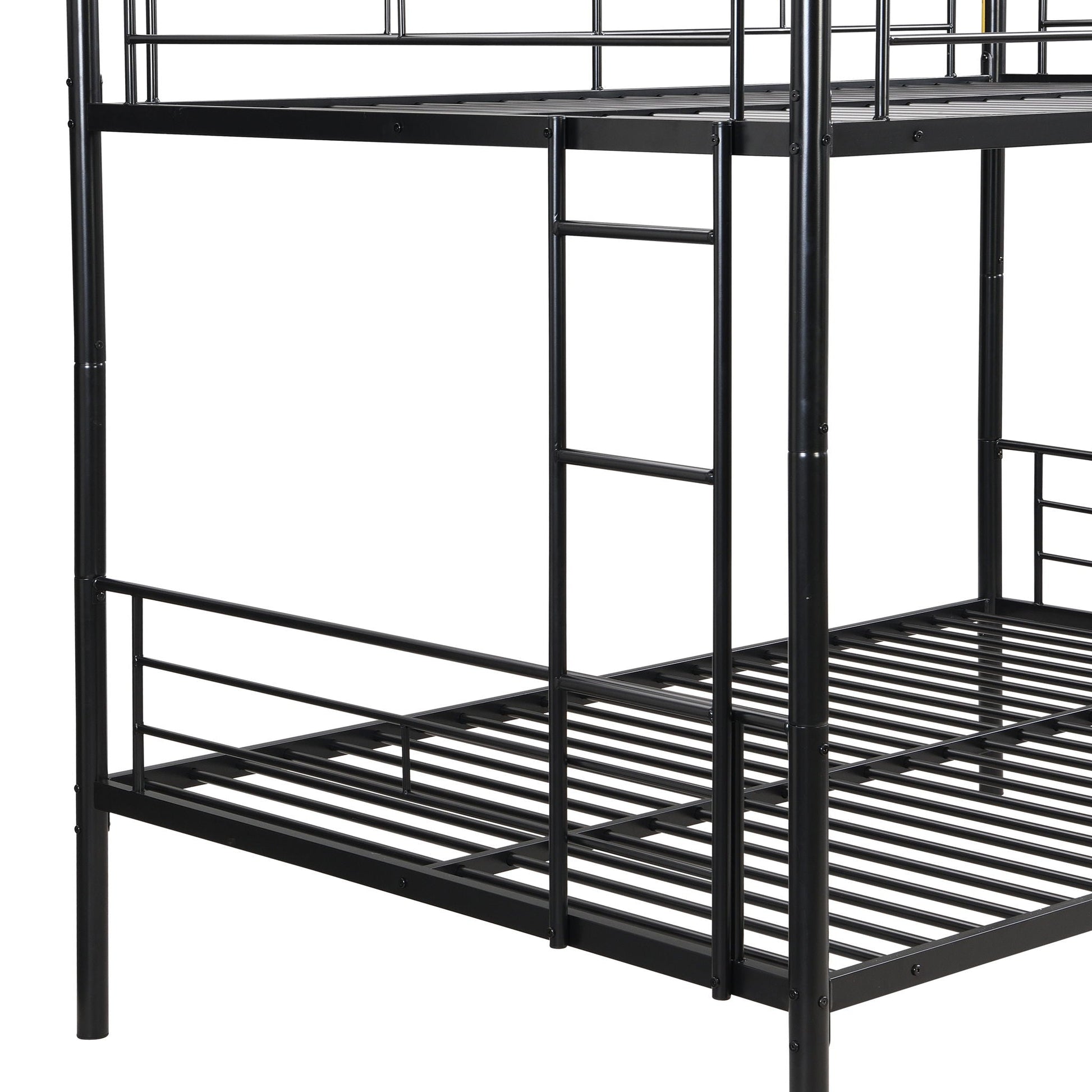 Black metal bunk bed frame with full-over-full and slatted beds no box spring needed on Tampa Home & Garden Store