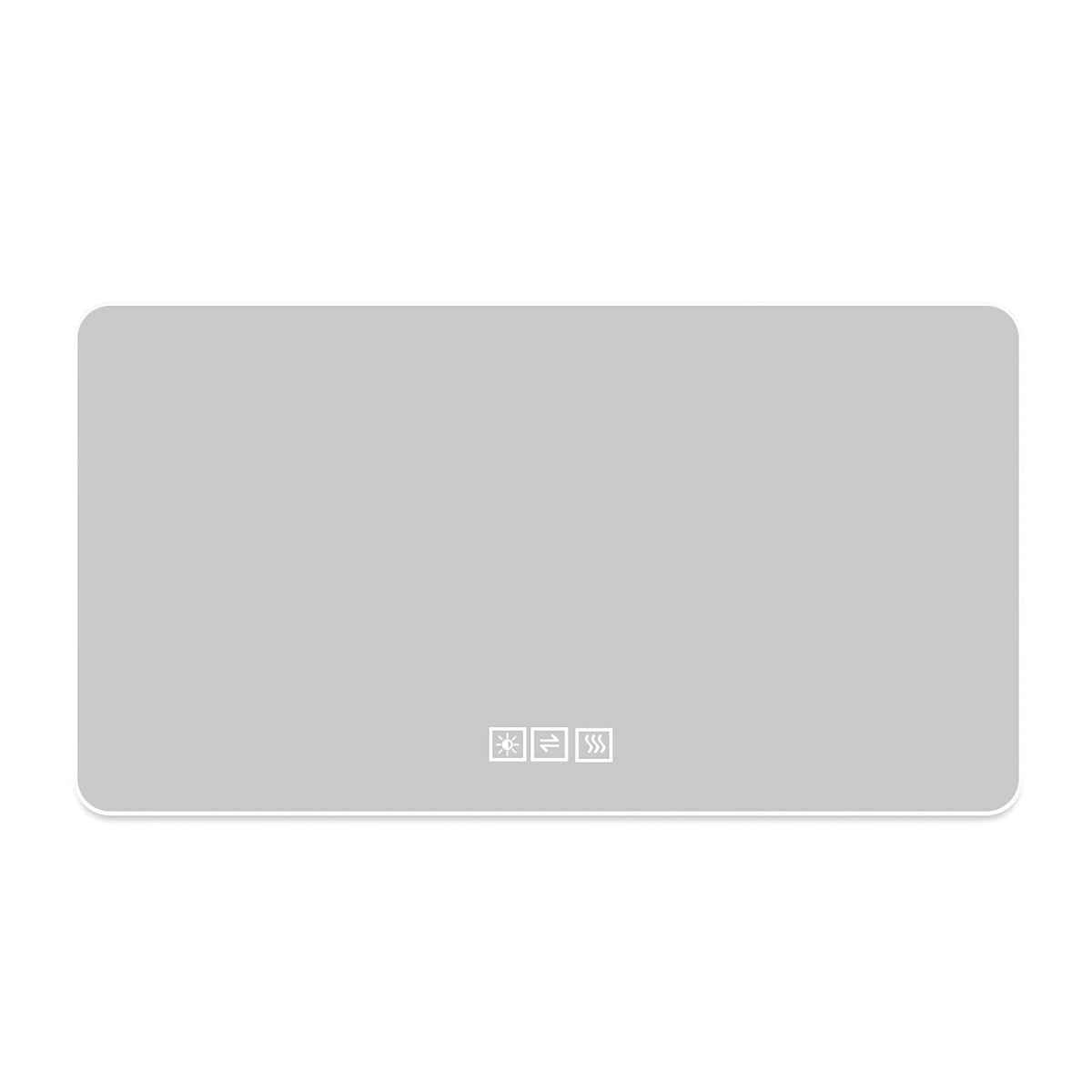 LED bathroom mirror with 3-color dimmable backlight in pearl silver, bottom control icons on Tampa Home & Garden Store