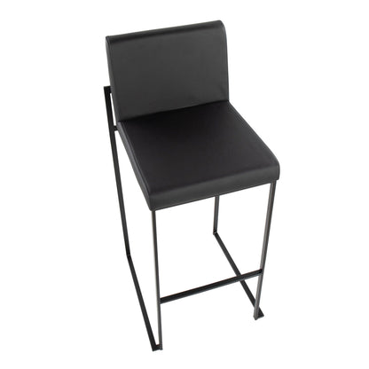 High-back black leather barstool with slim metal frame, contemporary design, stool set on Tampa Home & Garden Store