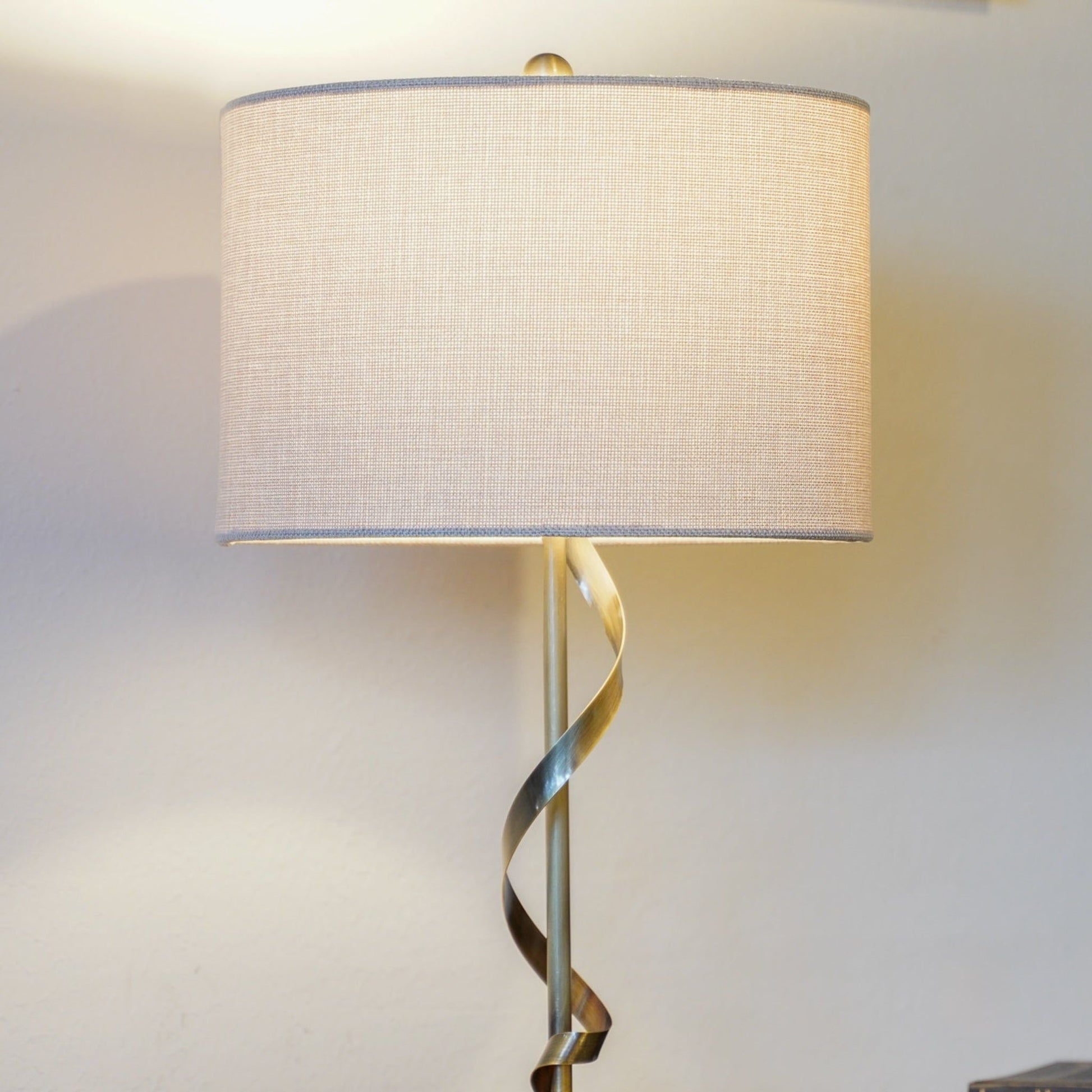 Nightstand desk lamp with twisted brass-tone base and white linen shade by HouseOfZazla on Tampa Home & Garden Store