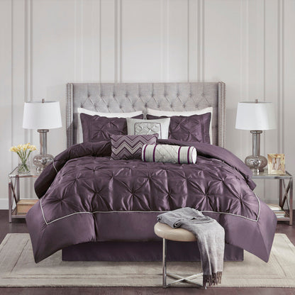 7 Piece Tufted Comforter Set Plum Queen by HouseOfZazla with quilted comforter and shams on Tampa Home & Garden Store