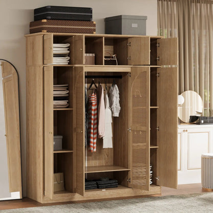 8-door armoire wardrobe in natural oak finish with adjustable shelves and hanging rod on Tampa Home & Garden Store