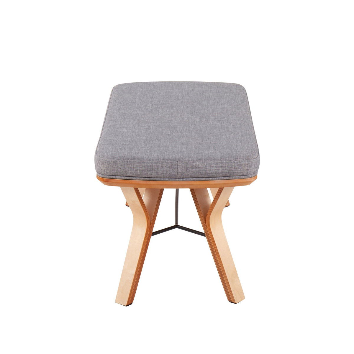 Mid Century upholstered bench with cushioned gray fabric, light wood legs by HouseOfZazla on Tampa Home & Garden Store