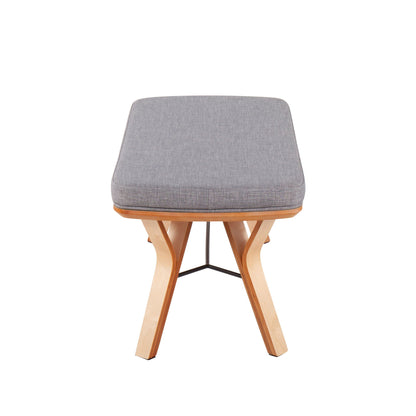 Mid Century upholstered bench with cushioned gray fabric, light wood legs by HouseOfZazla on Tampa Home & Garden Store
