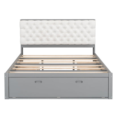 Platform bed with storage headboard and 4 drawers, gray frame, white tufted headboard HouseOfZazla on Tampa Home & Garden Store
